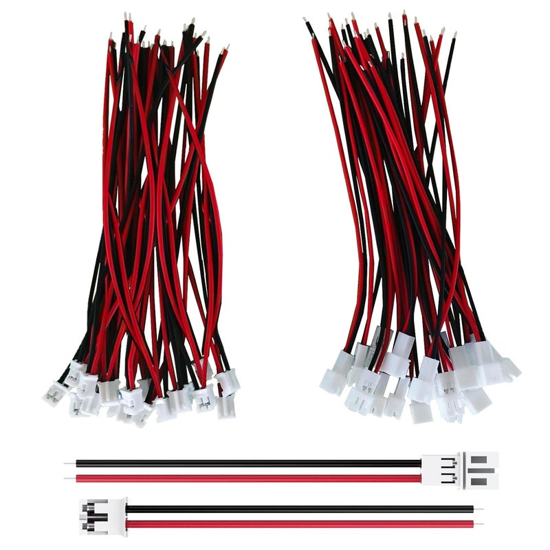 MOSWAG 20 Pairs 26 AWG JST Plug Connector 2 Pin Male Female Plug Connector Cable Wire Suitable for Mini RC Helicopters, LED Light Strips, Automobiles, Toys and More, Red and Black - Image 1
